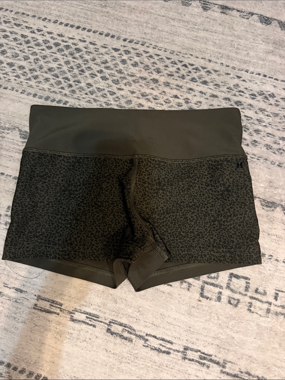 Hurley Olive Green High-Waist Athletic Shorts with Subtle Print